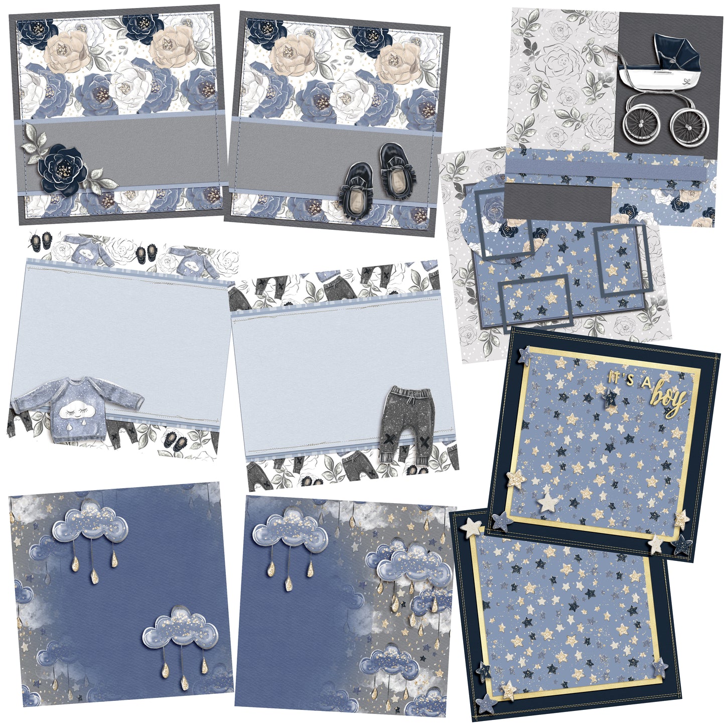 Baby Boy Essentials EZ Background Pages - Digital Bundle - 10 Digital Scrapbook Pages - INSTANT DOWNLOAD - EZscrapbooks Scrapbook Layouts Baby, Baby / Bridal Shower, Baby/Toddler, Digital Bu