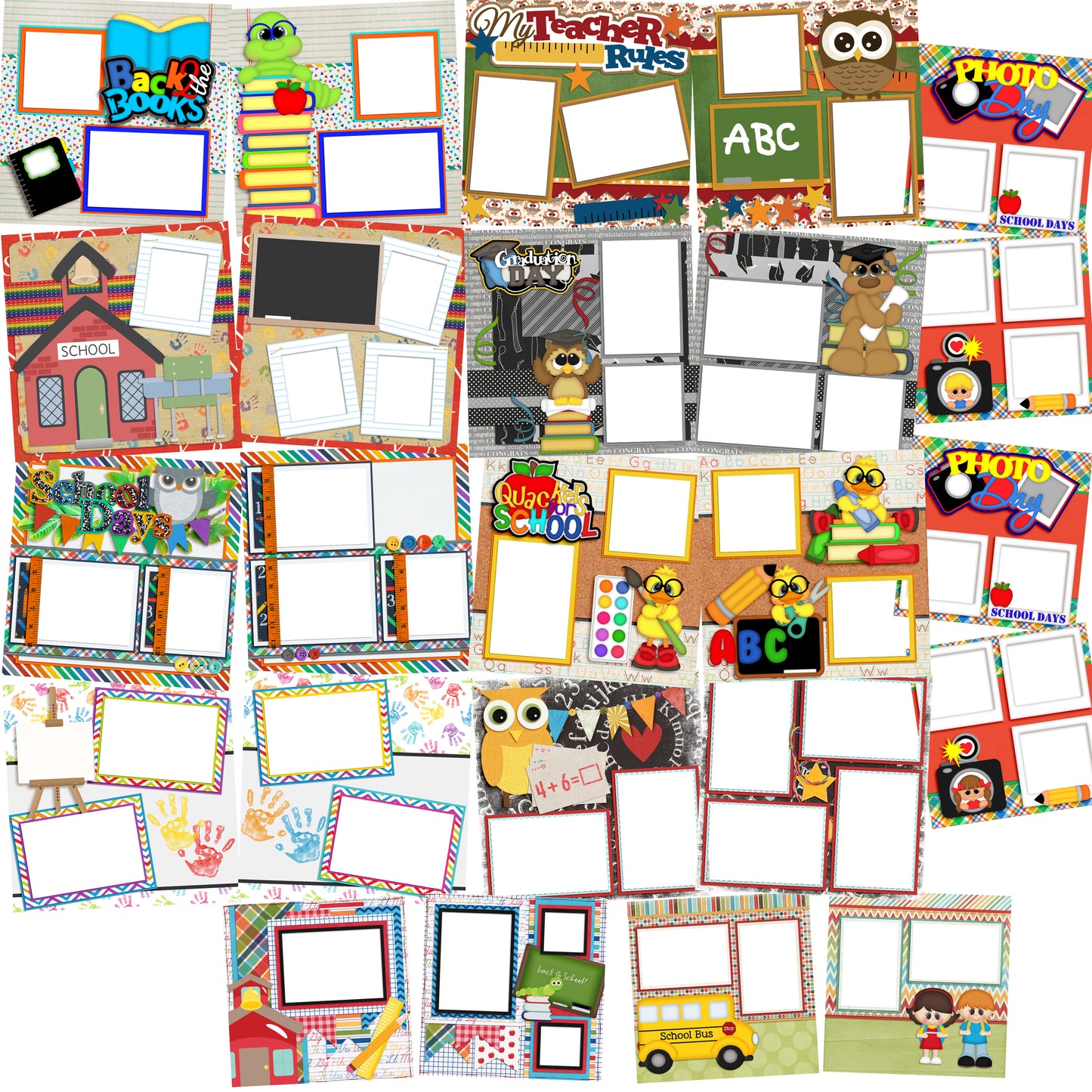School Collection - 2 - Digital Bundle - 24 Digital Scrapbook Pages - INSTANT DOWNLOAD - EZscrapbooks Scrapbook Layouts Digital Bundle, School