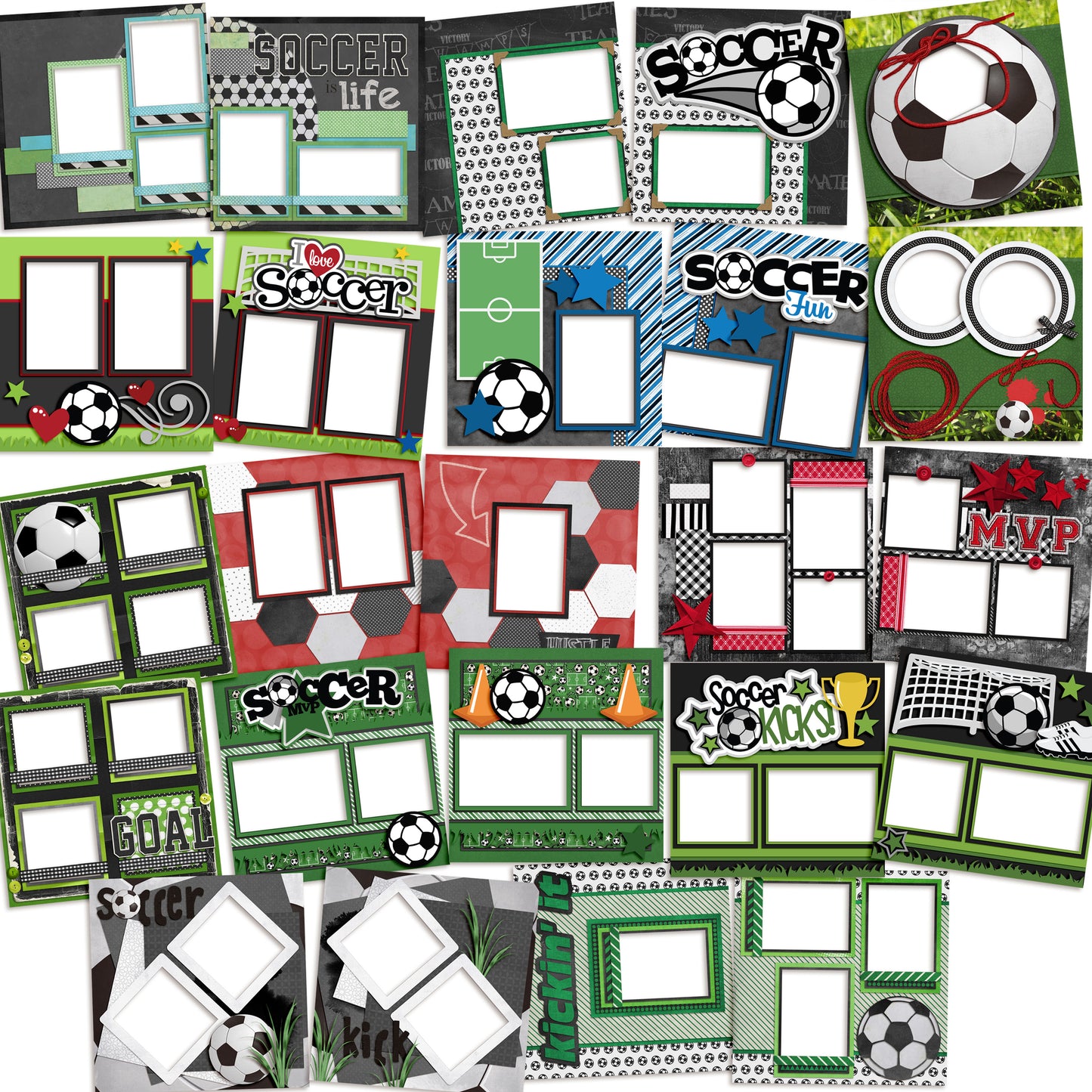 Soccer Collection - 1 - Digital Bundle - 24 Digital Scrapbook Pages - INSTANT DOWNLOAD - EZscrapbooks Scrapbook Layouts Digital Bundle, soccer, Sports