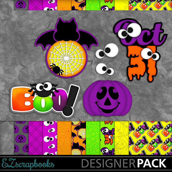 Spooky Tags - Halloween - Digital Kit - INSTANT DOWNLOAD - EZscrapbooks Scrapbook Layouts Halloween, Kits