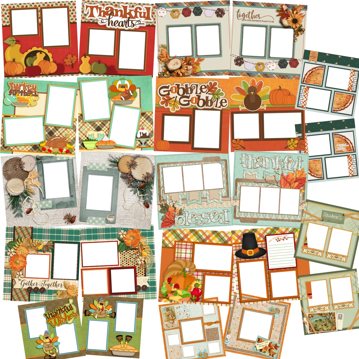 Thanksgiving Collection - 1 - Digital Bundle - 24 Digital Scrapbook Pages - INSTANT DOWNLOAD - EZscrapbooks Scrapbook Layouts Digital Bundle, Thanksgiving