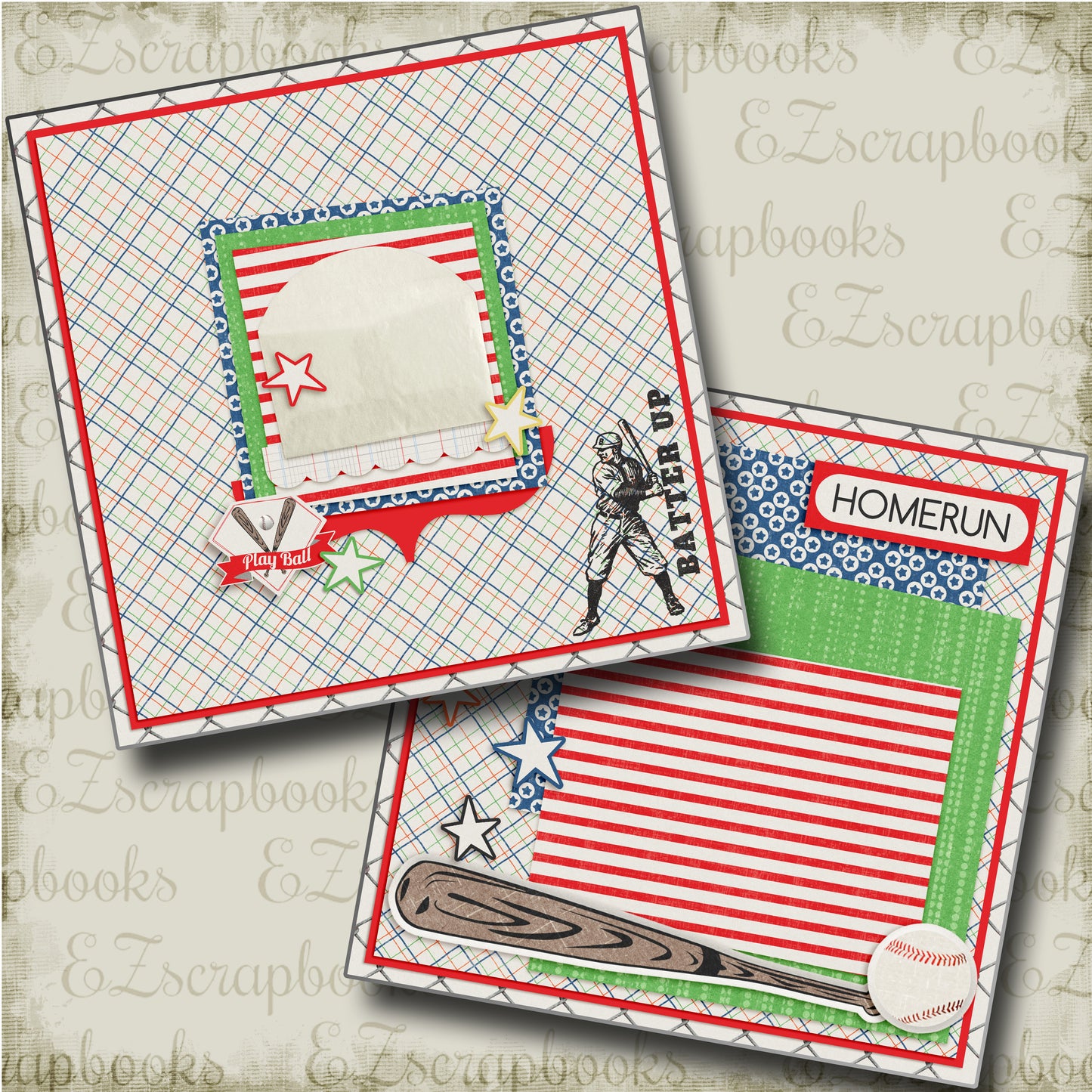 Home Run NPM - 4103 - EZscrapbooks Scrapbook Layouts baseball, Sports