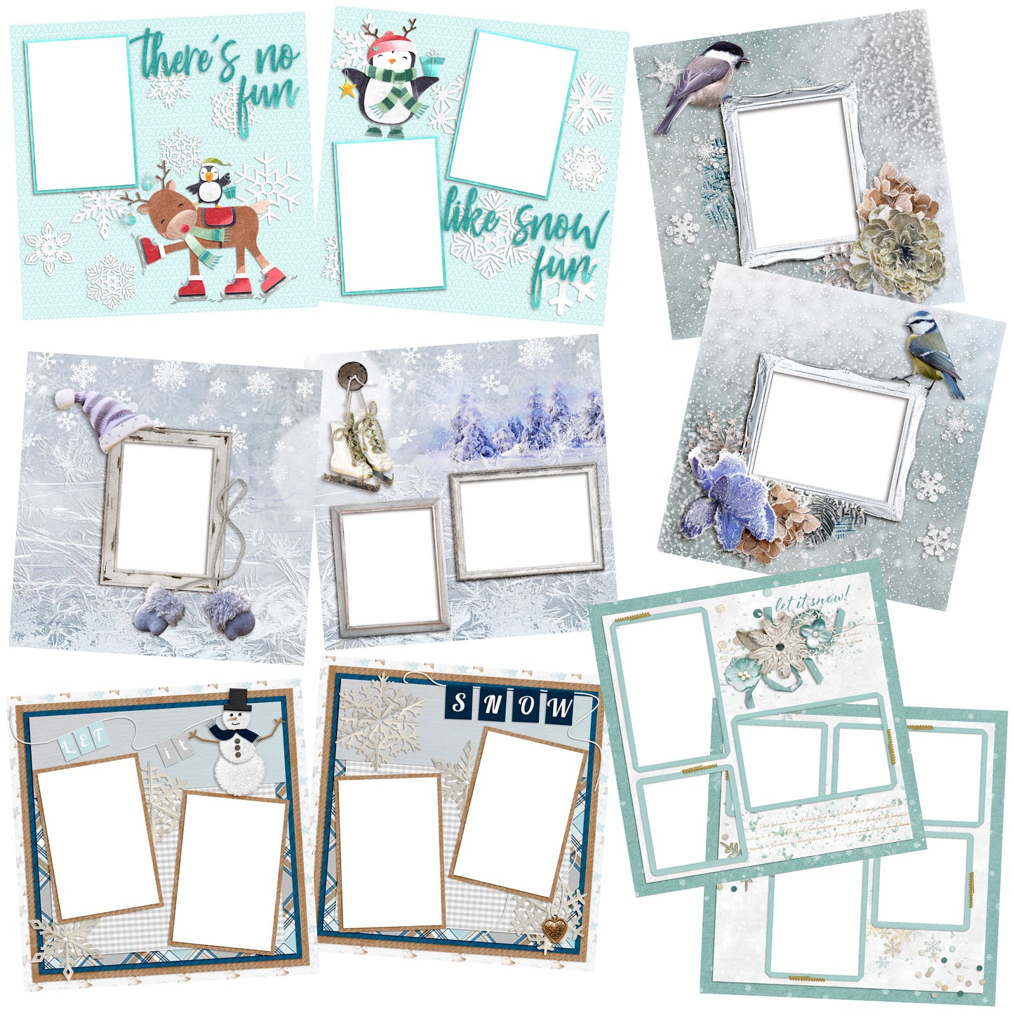 Winter Days EZ Quick Pages - Digital Bundle - 10 Digital Scrapbook Pages - INSTANT DOWNLOAD - EZscrapbooks Scrapbook Layouts Digital Bundle, Snow, Winter