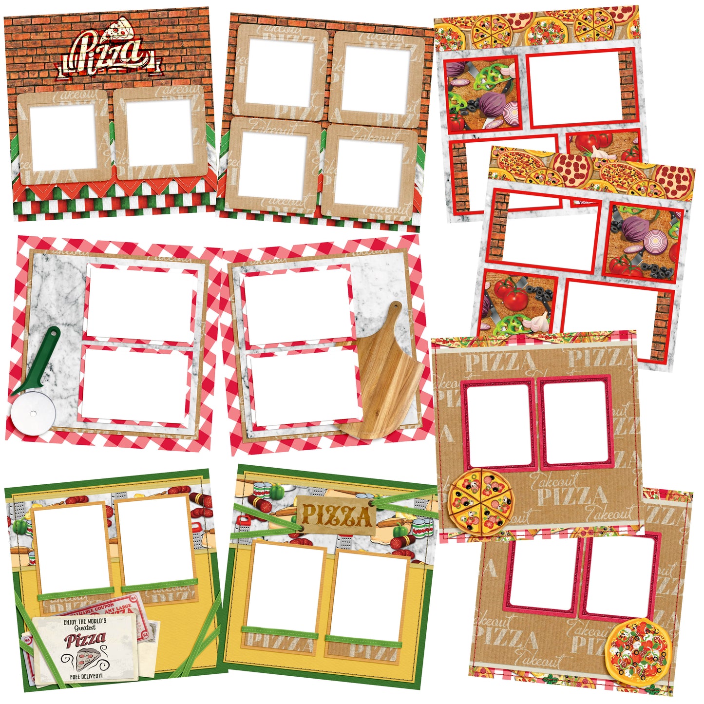 World's Greatest Pizza EZ Quick Pages - Digital Bundle - 10 Digital Scrapbook Pages - INSTANT DOWNLOAD - EZscrapbooks Scrapbook Layouts Digital Bundle, Foods, pizza