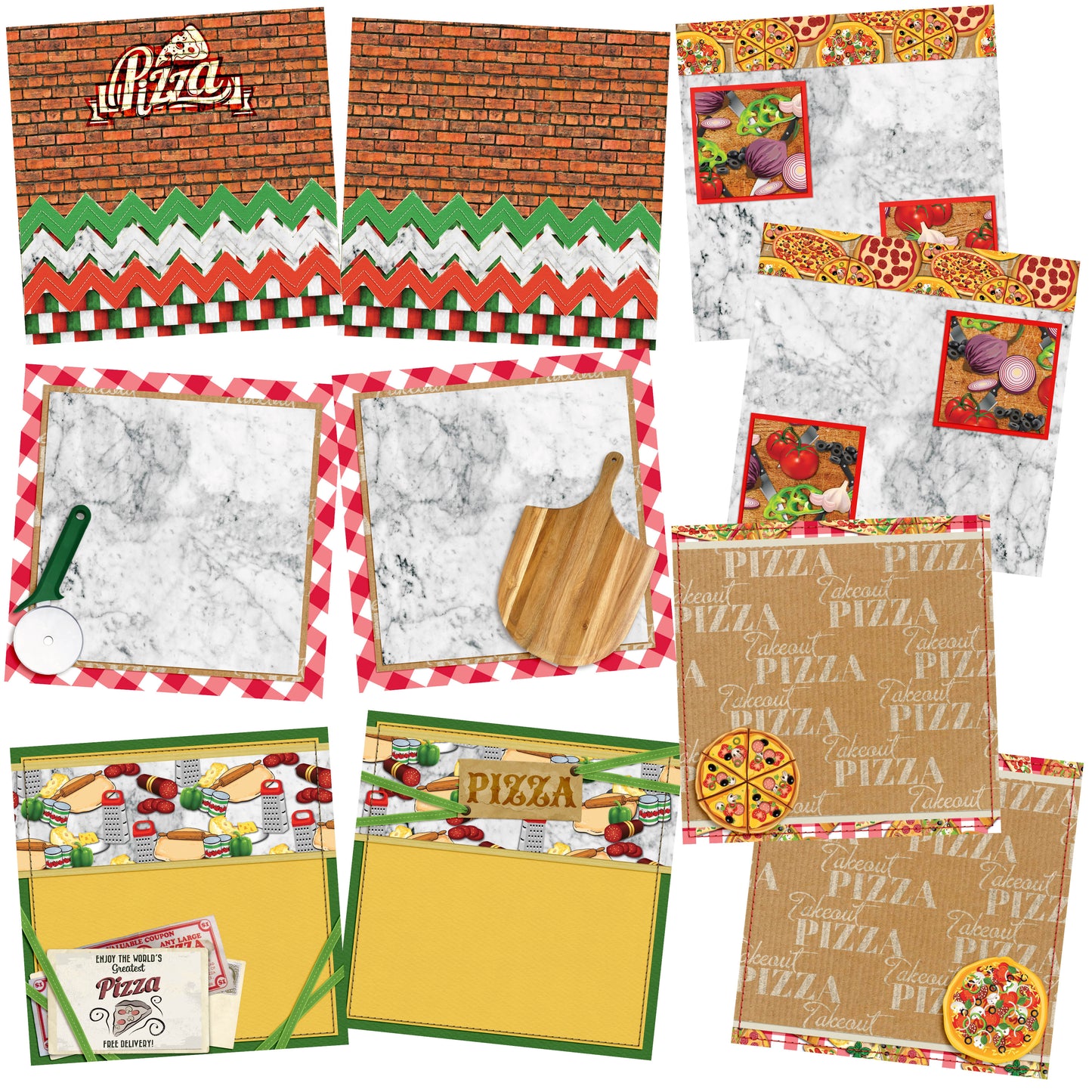World's Greatest Pizza EZ Background Pages - Digital Bundle - 10 Digital Scrapbook Pages - INSTANT DOWNLOAD - EZscrapbooks Scrapbook Layouts Digital Bundle, Foods, pizza