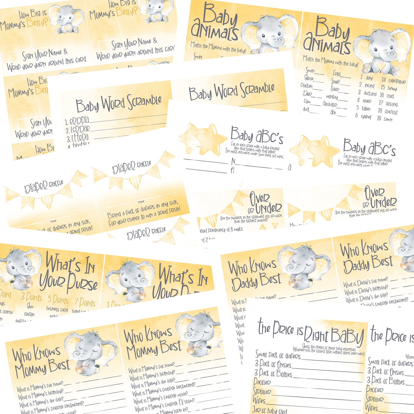 9167 - Baby Elephant Yellow Bundle Add On - 6 People - EZscrapbooks Scrapbook Layouts Baby / Bridal Shower
