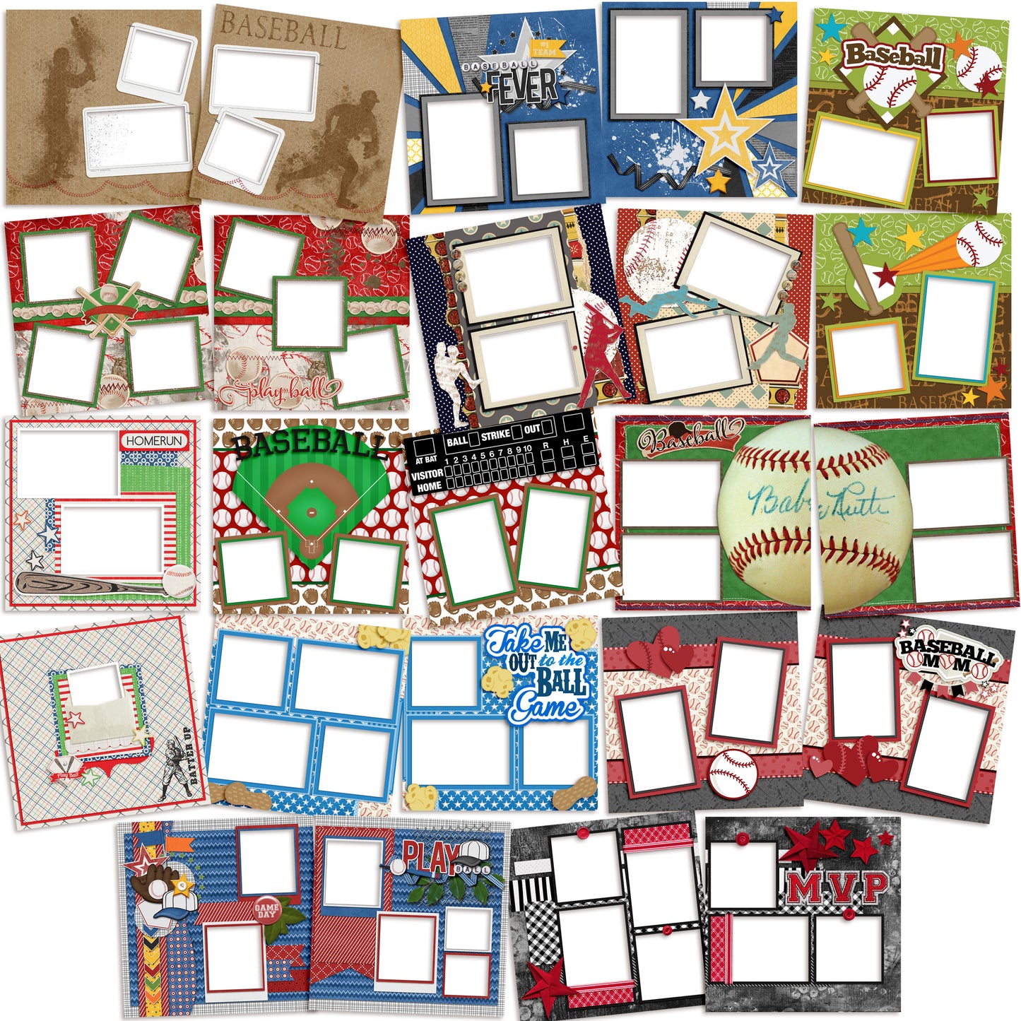 Baseball Collection - 1 - Digital Bundle - 24 Digital Scrapbook Pages - INSTANT DOWNLOAD - EZscrapbooks Scrapbook Layouts baseball, Digital Bundle, Sports