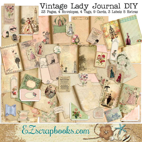 Women of the Seasons Digital Journal Kit Vintage Ladies, Flowers, Colorful,  Paper, Ephemera 