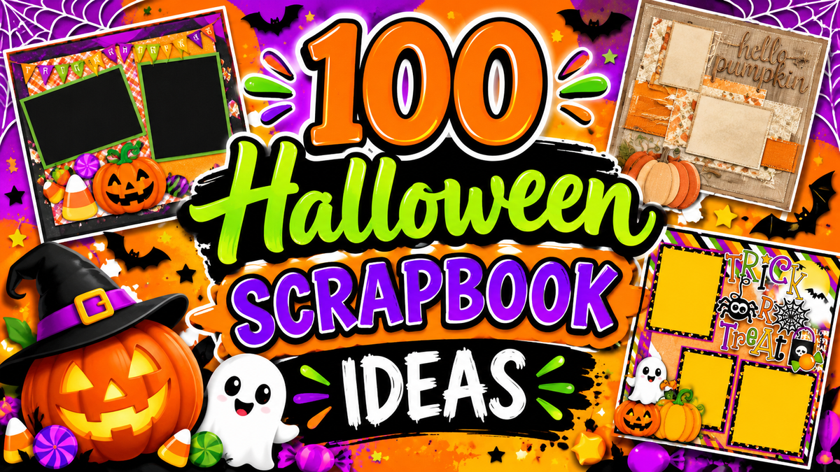 Load video: 100 Halloween Layouts shown with fun spooky graphics in between.