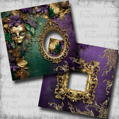 Mardi Gras Time Mask Foliage - EZ Digital Scrapbook Pages - INSTANT DOWNLOAD