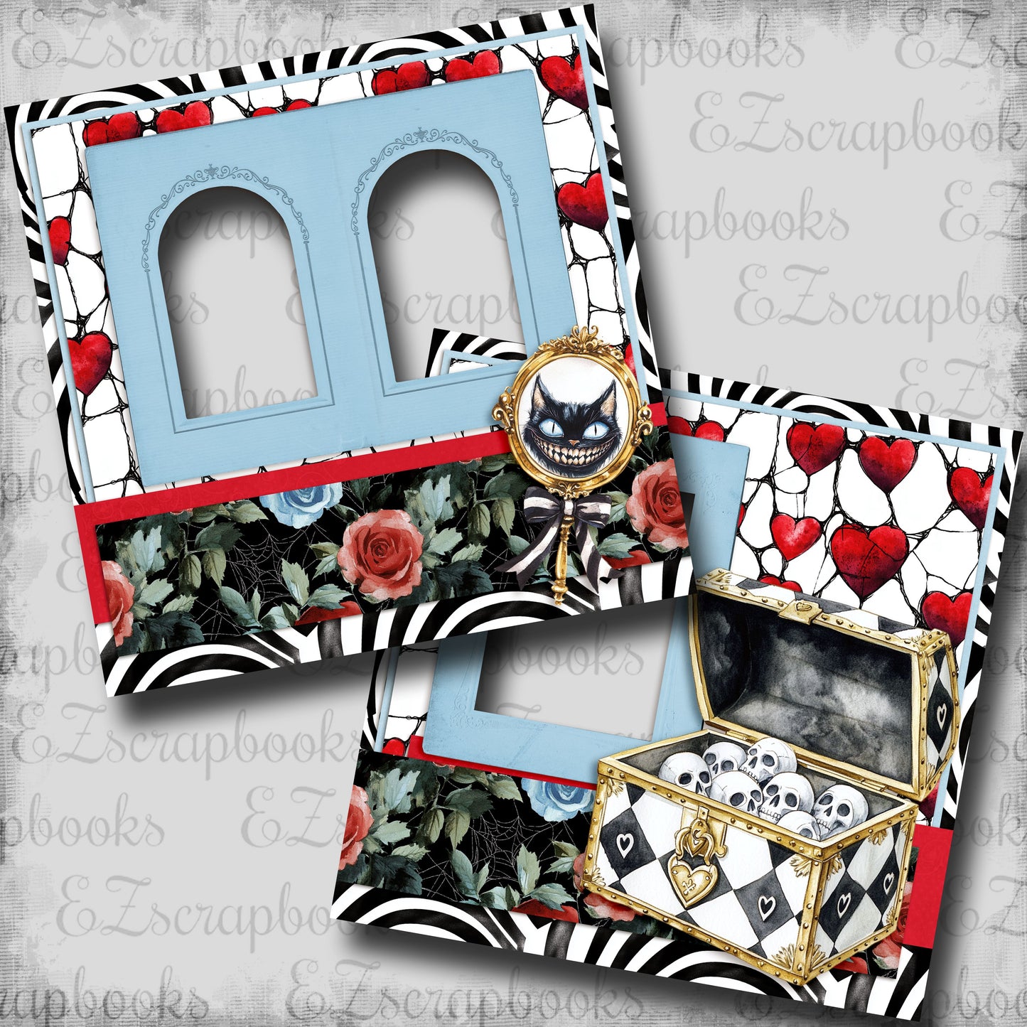 Haunted Alice Cat Mirror - EZ Digital Scrapbook Pages - INSTANT DOWNLOAD