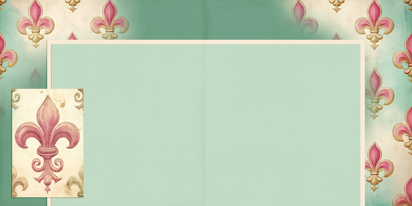 Pink Teal Gold Fleur de Lis NPM - 24-394