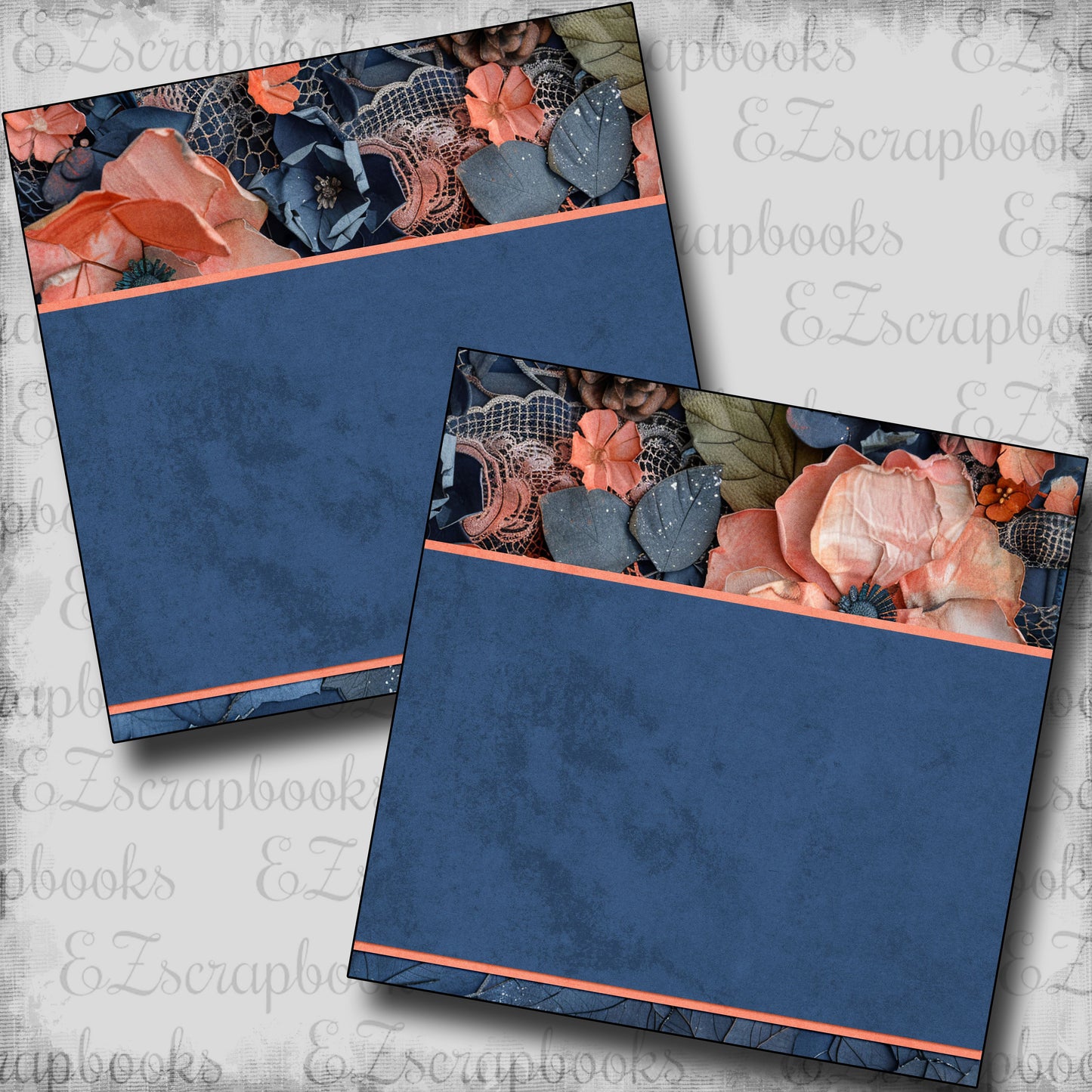 Navy Peach Border NPM - Scrapbook Layout - 25-495