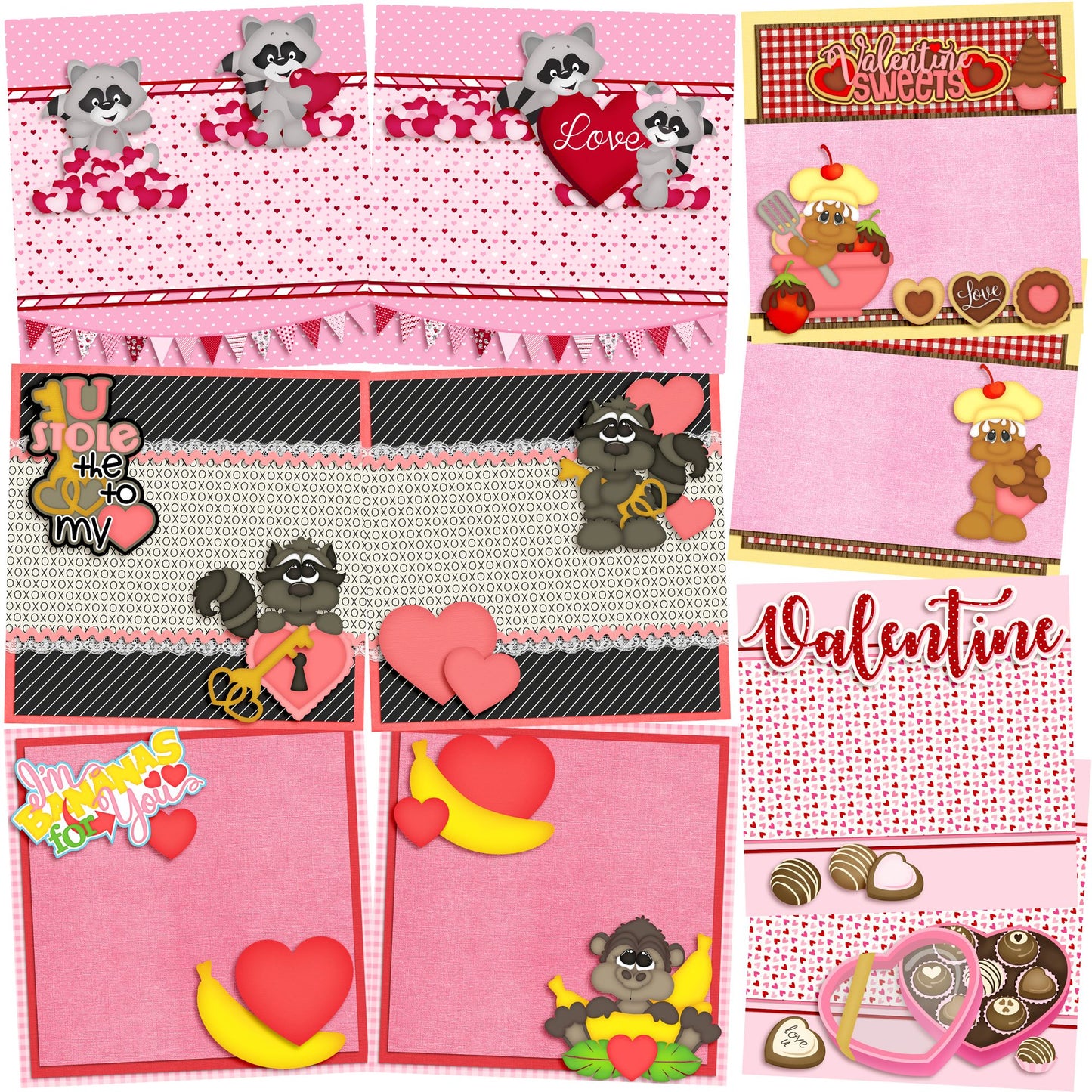 Valentine Candy NPM - Set of 5 Double Page Scrapbook Layouts - 1234