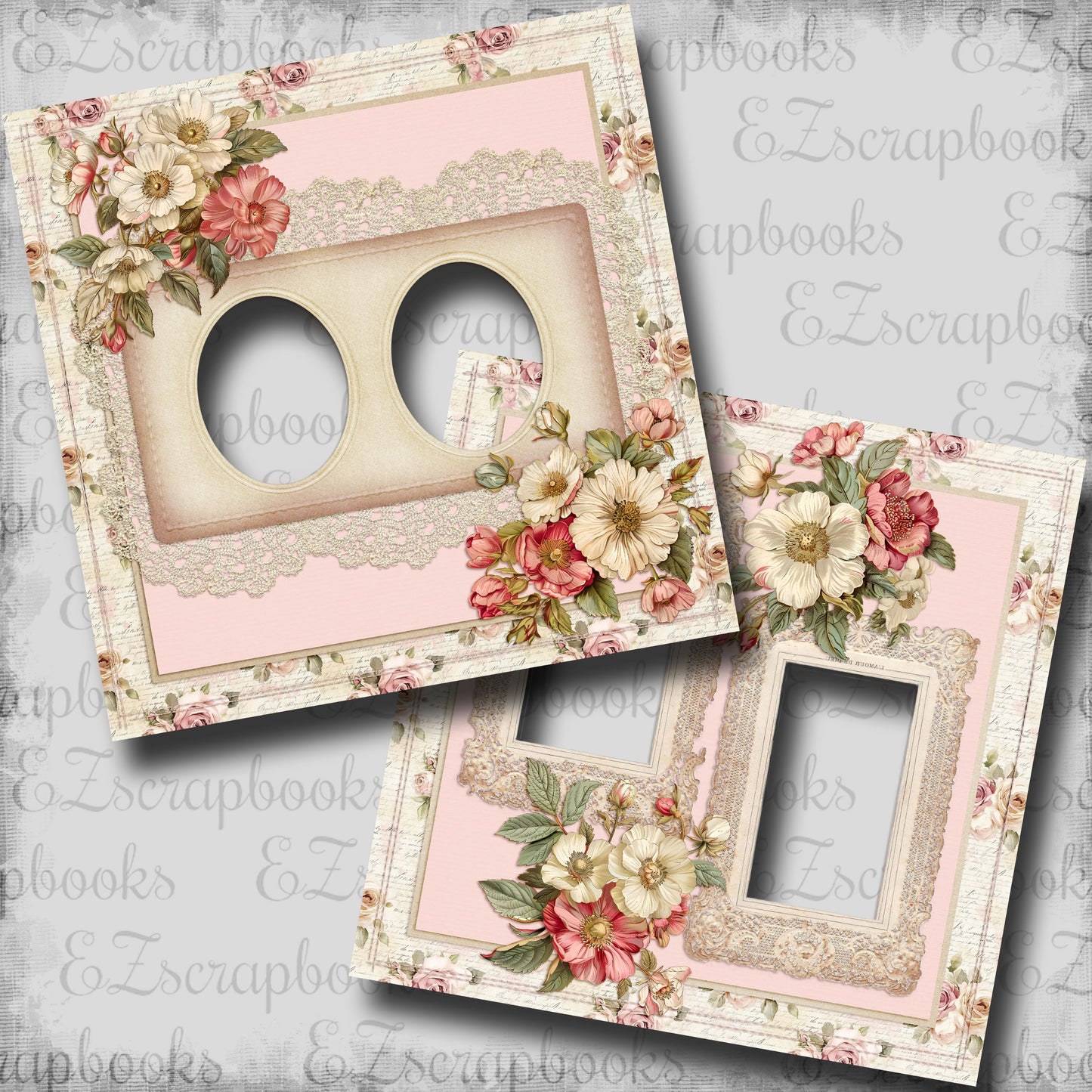Floral & Lace Pink - EZ Digital Scrapbook Pages - INSTANT DOWNLOAD