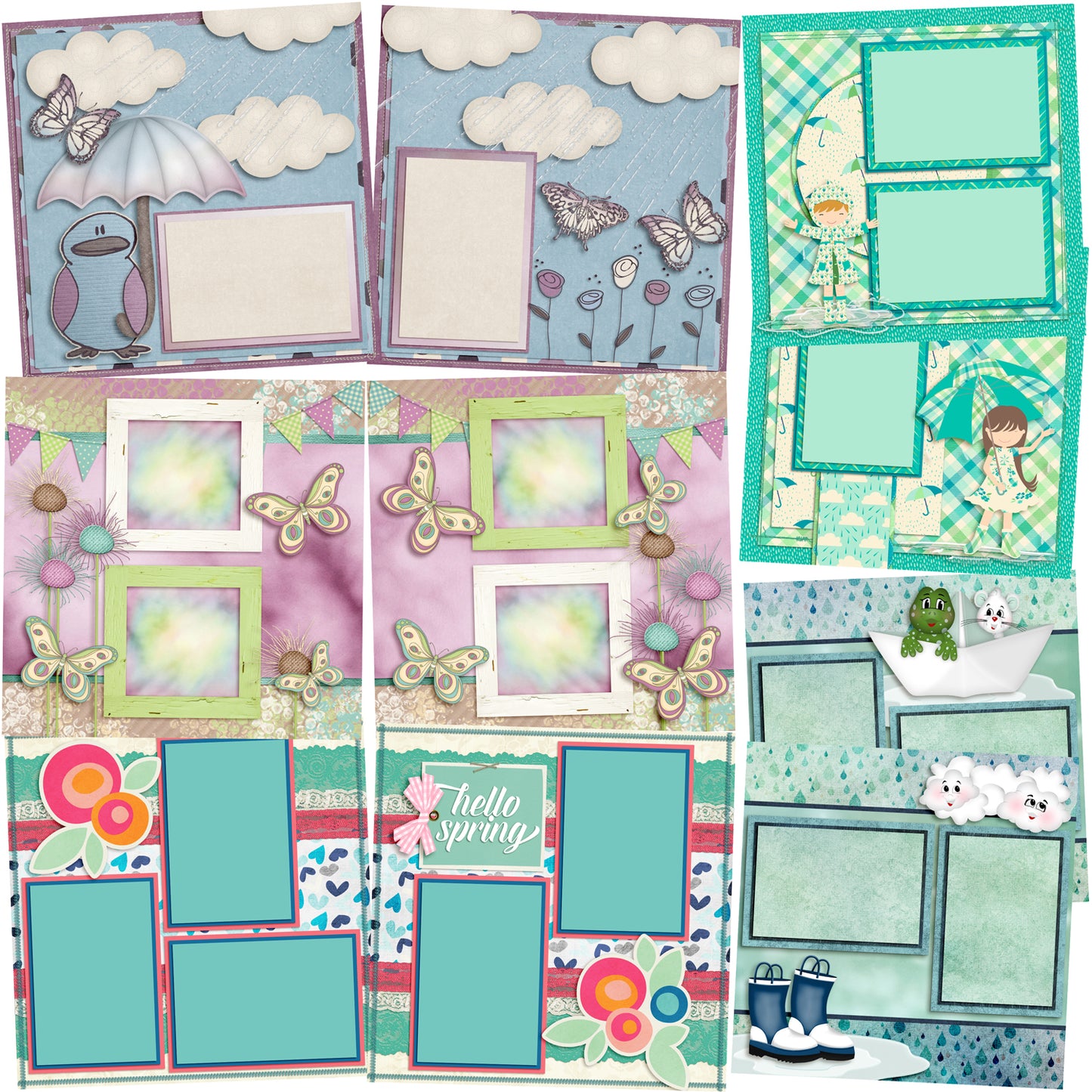 Showers & Flowers - Set of 5 Double Page Layouts - 1361