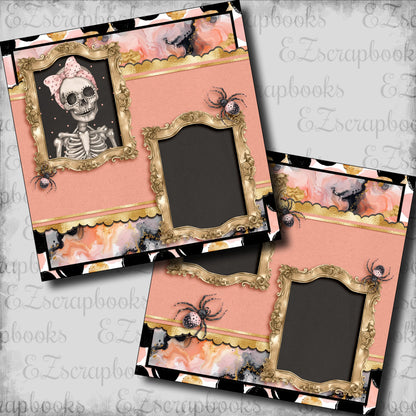 Cute Pink Halloween Skeleton - Scrapbook Layout - 24-674