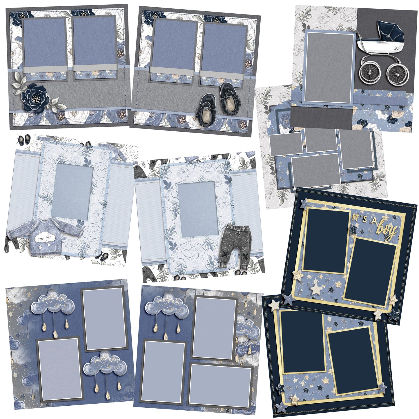 Baby Boy Essentials Set of 5 Double Page Layouts