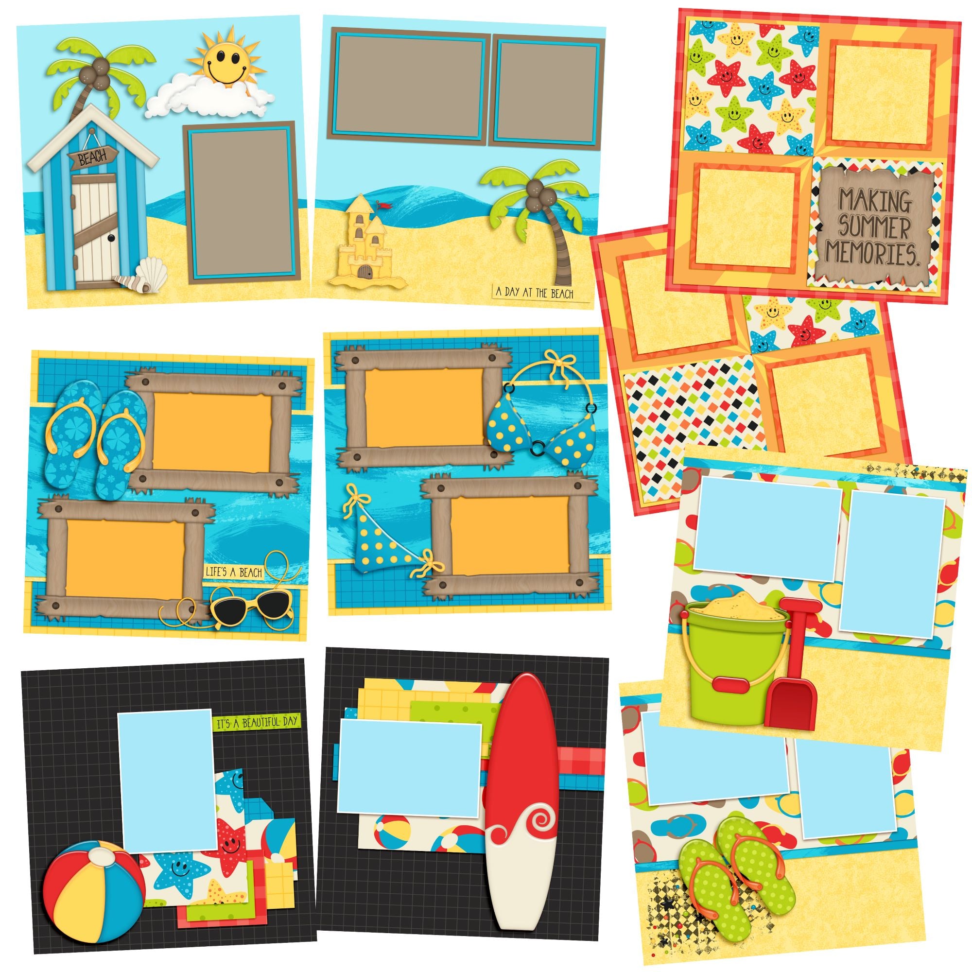 Day at the Beach - Set of 5 Double Page Layouts - 1512 – EZscrapbooks