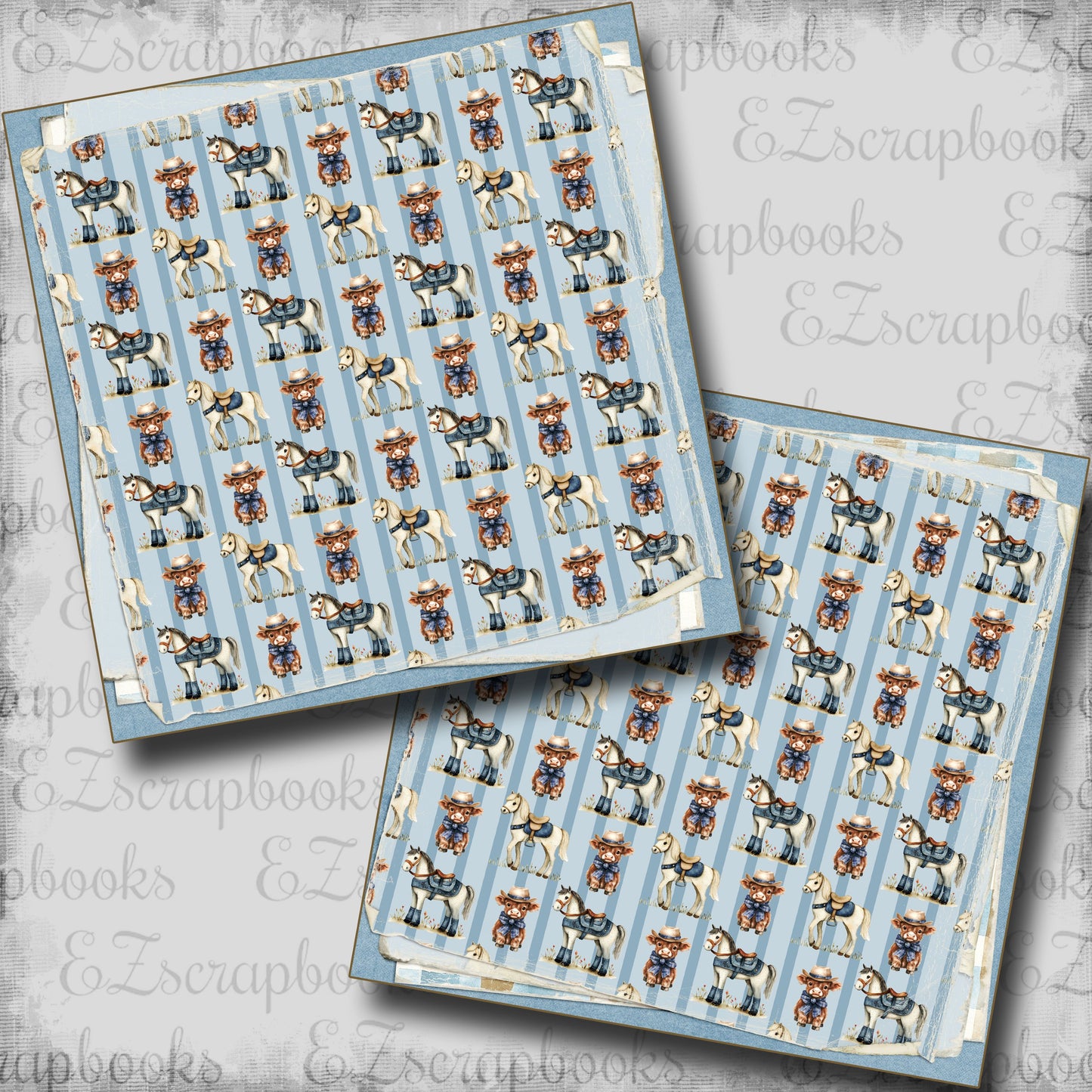 Blue Farm Pattern Stacked NPM - Scrapbook Layout - 25-752