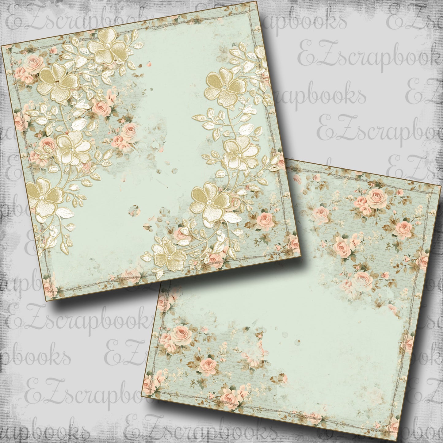 Floral & Lace Green NPM - Scrapbook Layout - 25-565