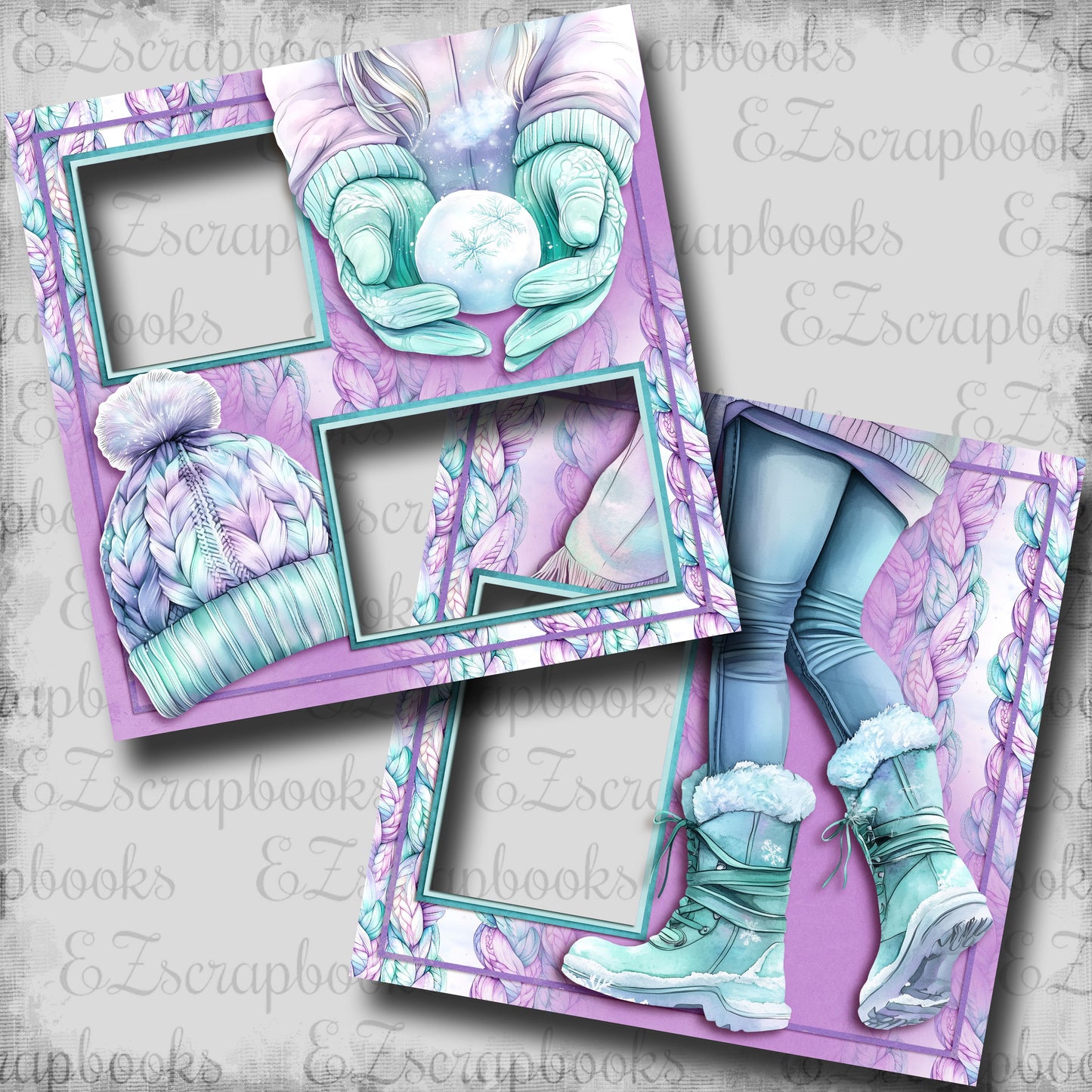 Polar Lights Winter Gear - EZ Digital Scrapbook Pages - INSTANT DOWNLOAD