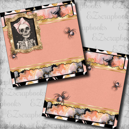 Cute Pink Halloween Skeleton NPM - Scrapbook Layout - 24-675