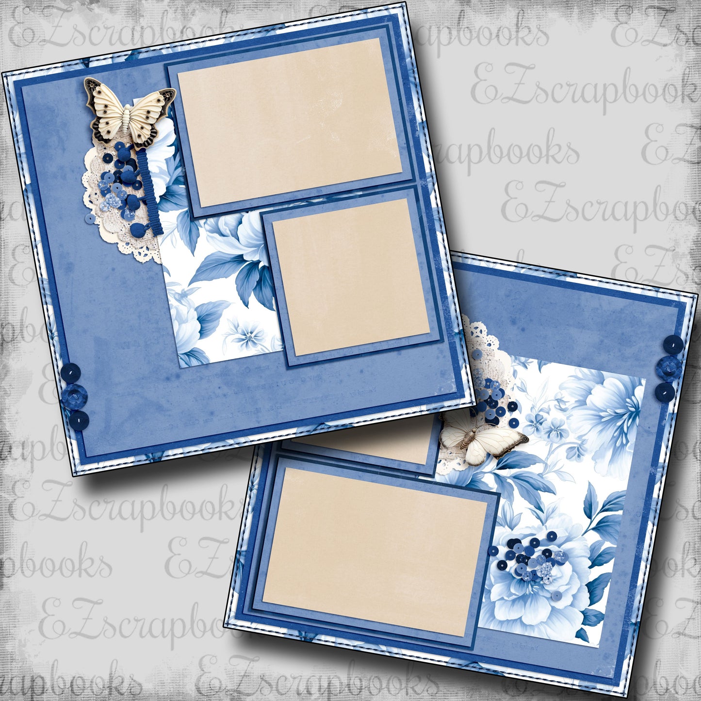 Beautiful Blues Butterflies - Scrapbook Layout - 24-690