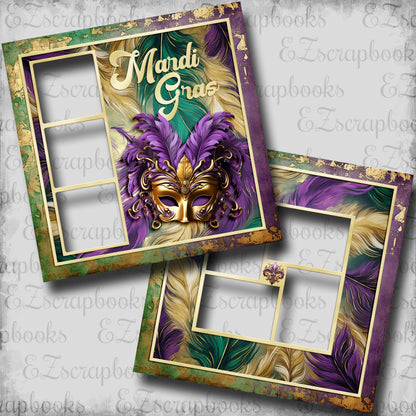 Mardi Gras Time Feathers - EZ Digital Scrapbook Pages - INSTANT DOWNLOAD