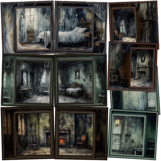 Creepy Rooms Background Pages - Set of 5 Double Page Layouts - 1796