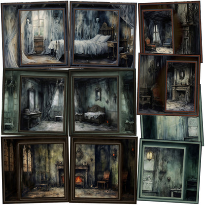 Creepy Rooms Background Pages - Set of 5 Double Page Layouts - 1796