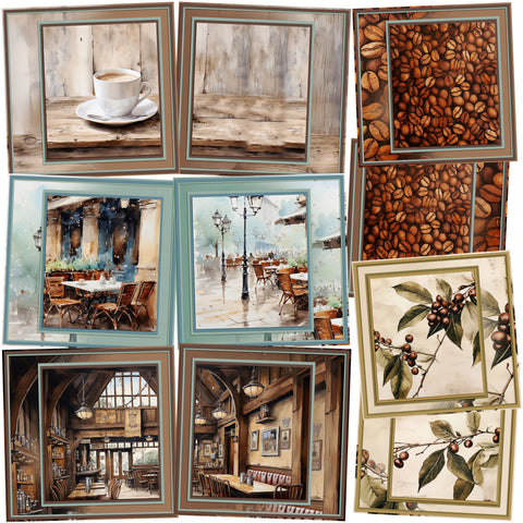 Coffee Shop 1 Background Pages - Set of 5 Double Page Layouts - 1798