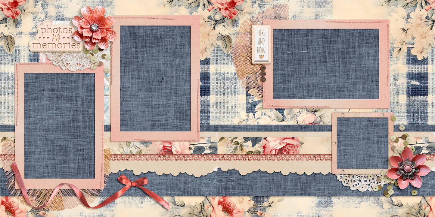 Pink Denim - Set of 5 Double Page Scrapbook Layouts - 26-1014