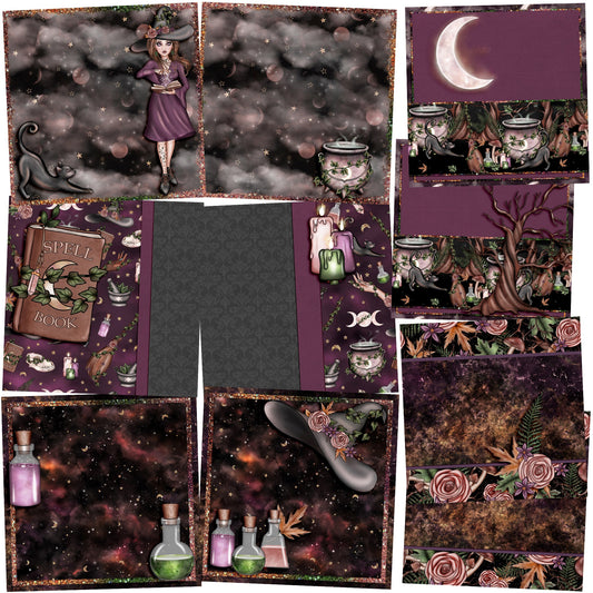 Woodland Witch NPM - Set of 5 Double Page Scrapbook Layouts - 1809