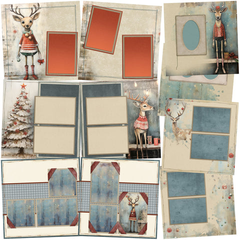 Quirky Christmas Deer  - Set of 5 Double Page Layouts - 1820
