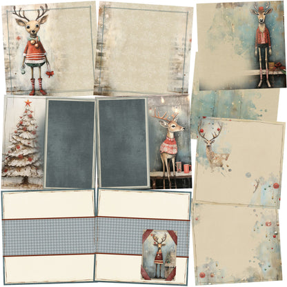 Quirky Christmas Deer NPM - Set of 5 Double Page Layouts - 1821