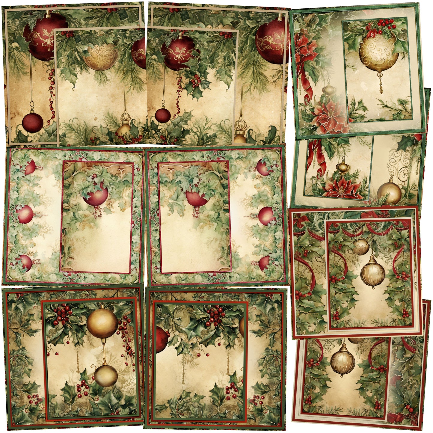 Christmas Ornaments Background Pages - Set of 5 Double Page Layouts - 1854