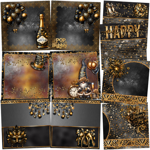 Black & Gold New Year NPM - Set of 5 Double Page Layouts - 1859