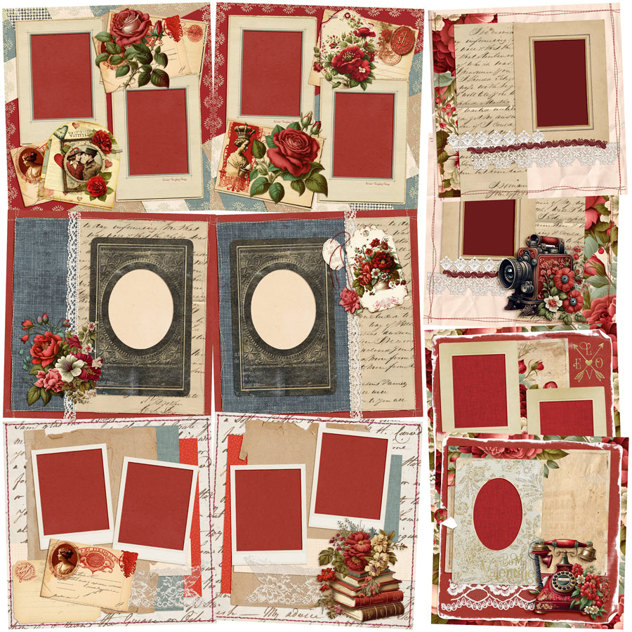 Vintage Valentine - Set of 5 Double Page Layouts - 1872