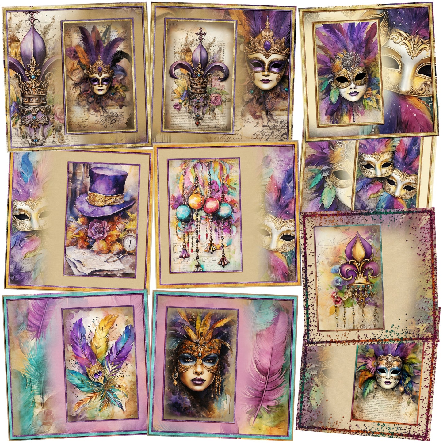 The Mardi Gras NPM - Set of 5 Double Page Scrapbook Layouts - 1880