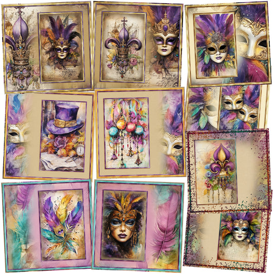 The Mardi Gras EZ Background Pages -  Digital Bundle - 10 Digital Scrapbook Pages - INSTANT DOWNLOAD