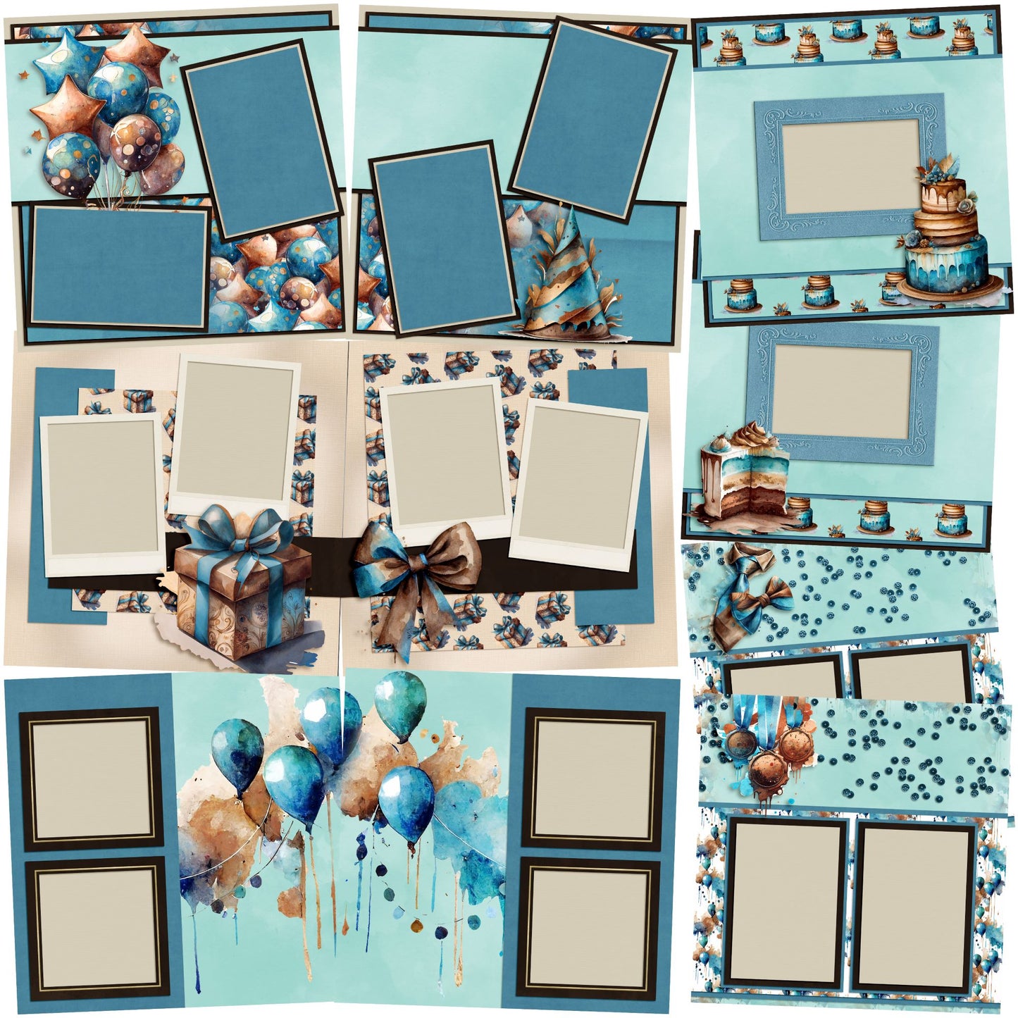 Blue Birthday Set of 5 Double Page Layouts - 1882