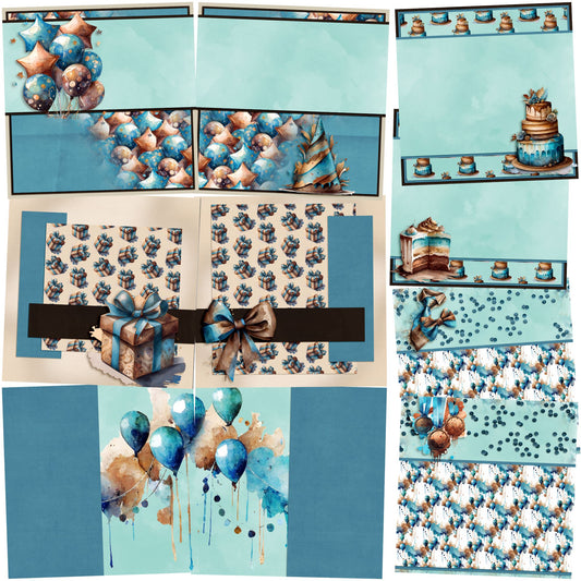 Blue Birthday NPM Set of 5 Double Page Layouts - 1883