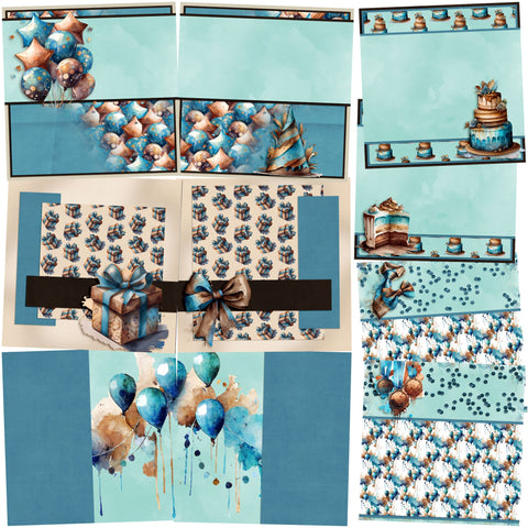 Blue Birthday NPM Set of 5 Double Page Layouts - 1883