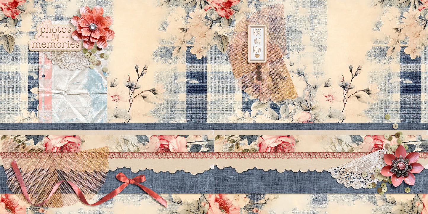 Pink Denim NPM - Set of 5 Double Page Scrapbook Layouts - 26-1015