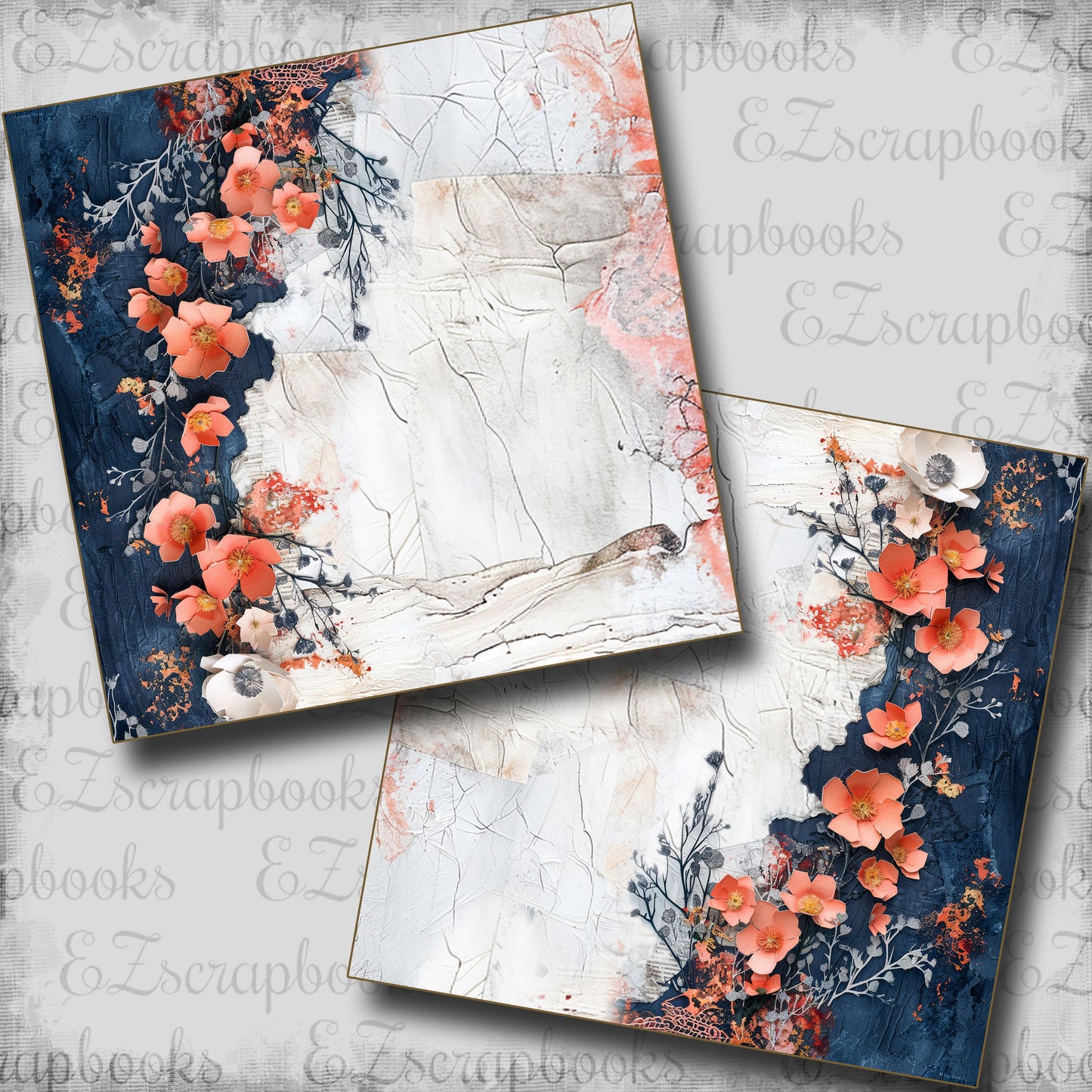 Navy Peach White Crackel NPM - Scrapbook Layout - 25-492