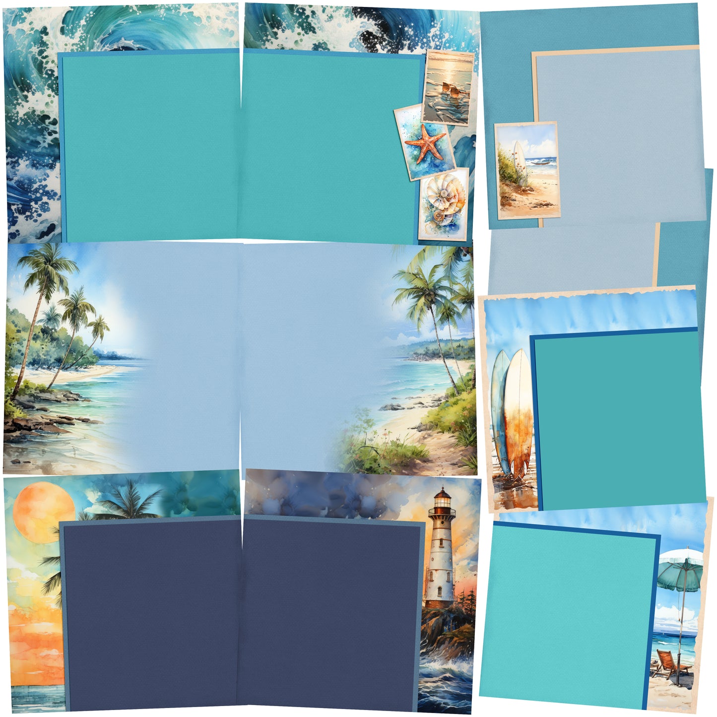 Beach Vacation EZ Background Pages -  Digital Bundle - 10 Digital Scrapbook Pages - INSTANT DOWNLOAD