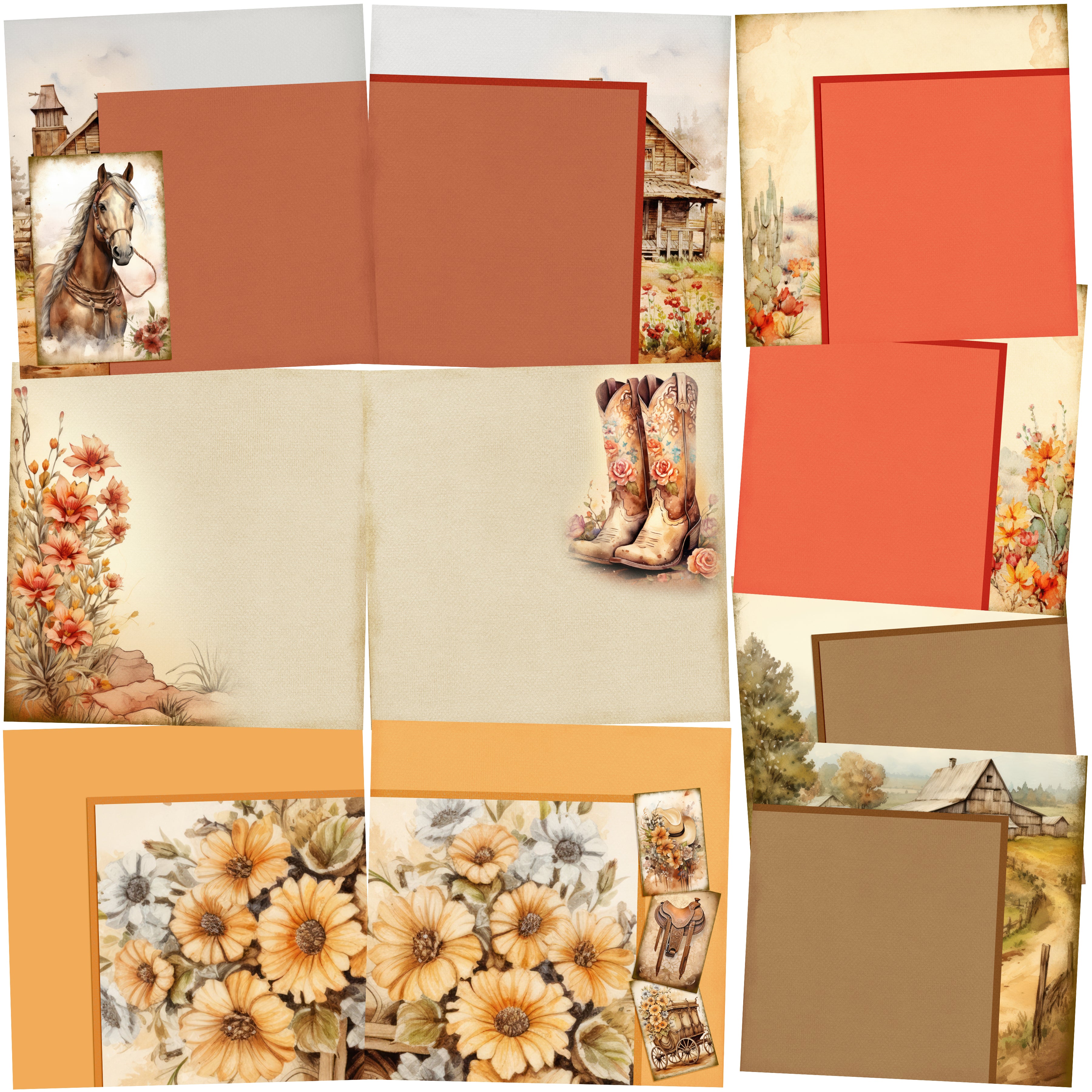 Rustc Pages Rustic Cowgirl EZ Background Pages - Digital Bundle - 10 Digital Scrap ...