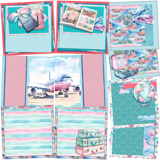 Pastel Travel EZ Background Pages -  Digital Bundle - 10 Digital Scrapbook Pages - INSTANT DOWNLOAD