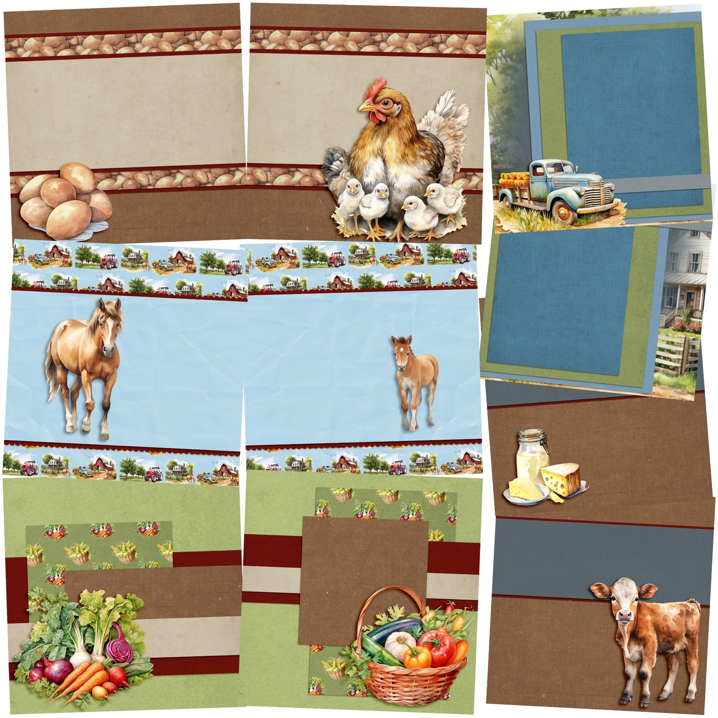 Down on the Farm EZ Background Pages -  Digital Bundle - 10 Digital Scrapbook Pages - INSTANT DOWNLOAD